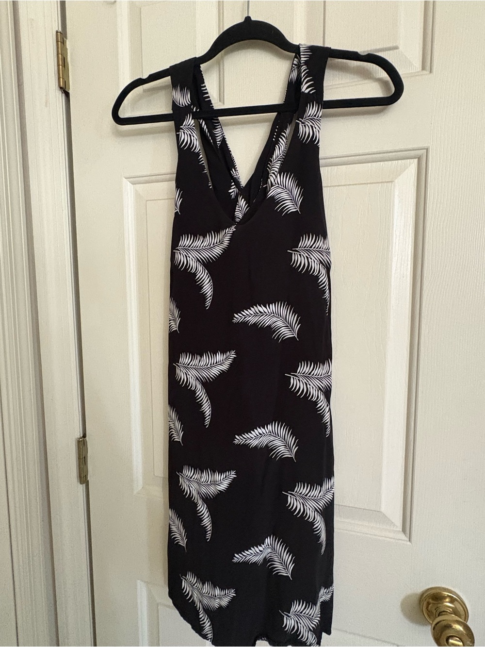 LOFT Black Midi Dress with White Palm Print